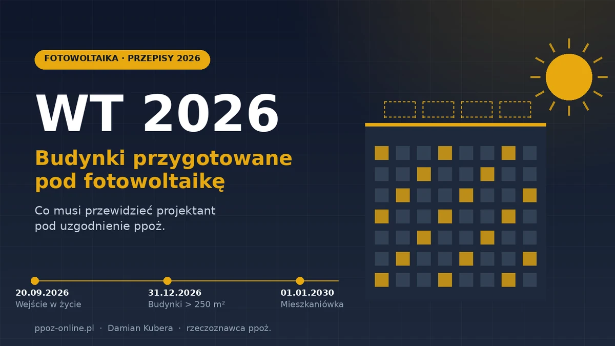 Budynek użyteczności publicznej przygotowany pod instalację fotowoltaiczną zgodnie z WT 2026 — dach z miejscem pod panele, trasy kablowe i miejsce pod falownik